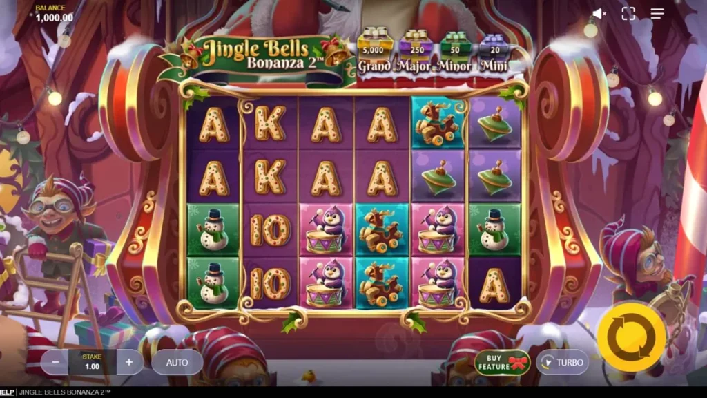 Tampilan visual slot Jingle Bells Bonanza 2 dengan tema Natal yang meriah dan modern.